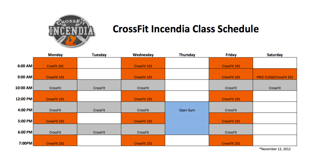 Original CrossFit Incendia Class Schedule
